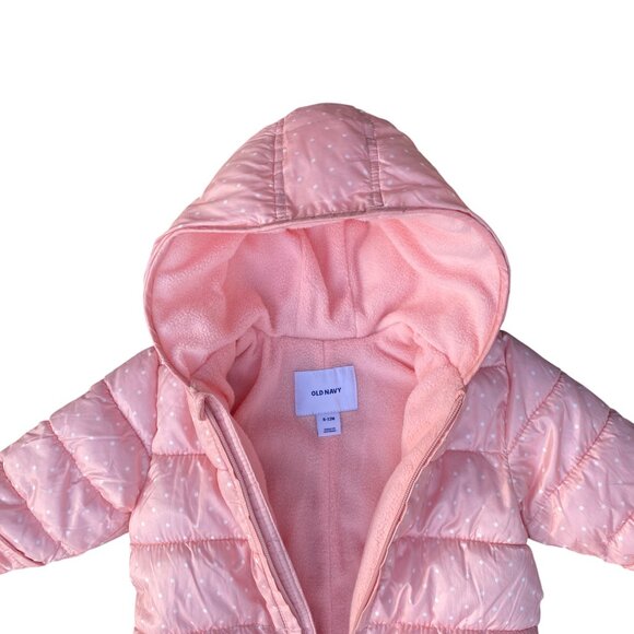Old Navy Baby Polka Dot Quilted Snowsuit Sz 6-12mos Pink One-Piece Winter Girly - Picture 4 of 13